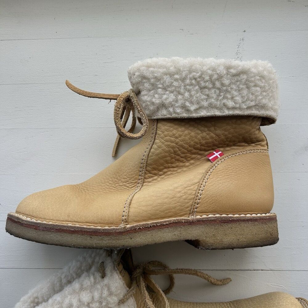 Duckfeet Arhus Shearling Pebbled Leather Boots In Honey Women’s Size EU 40 US 9 - Picture 3 of 13
